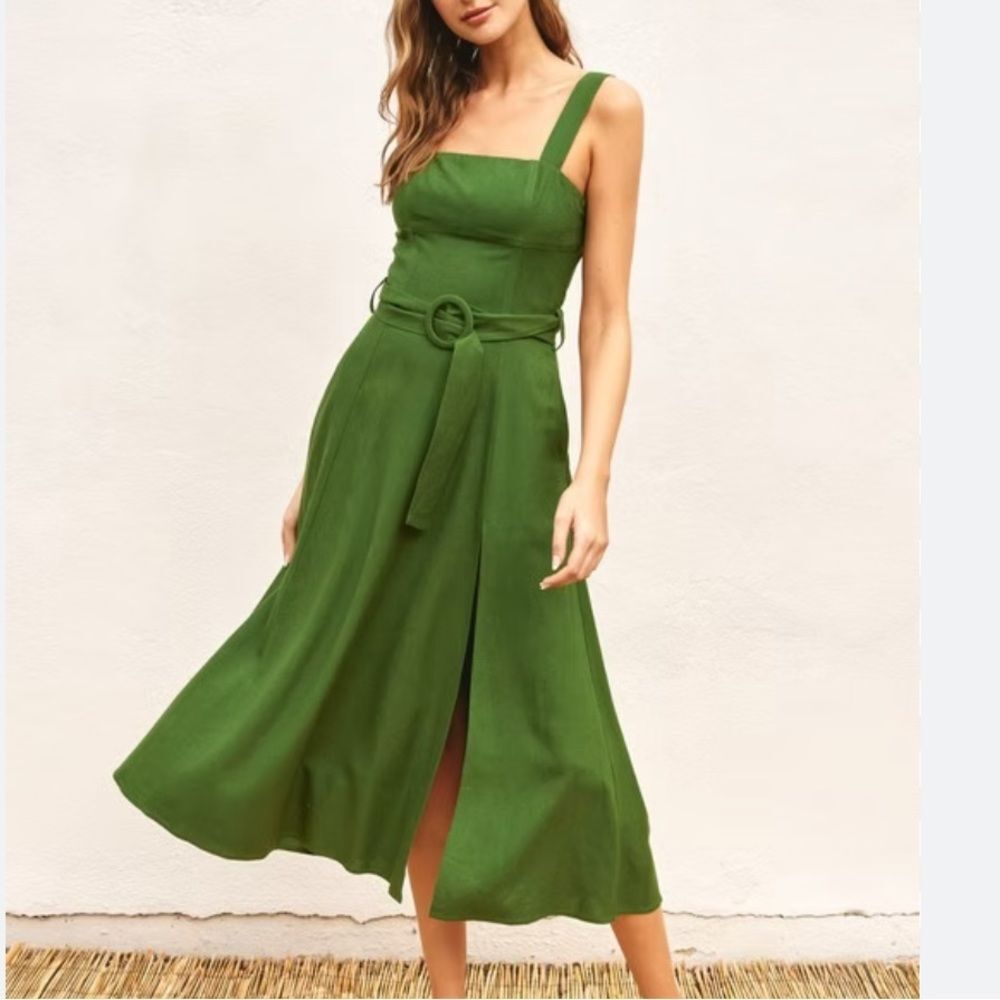 Dress Forum Green Sleeveless Linen Blend Buckle Dress - Picture 4 of 9